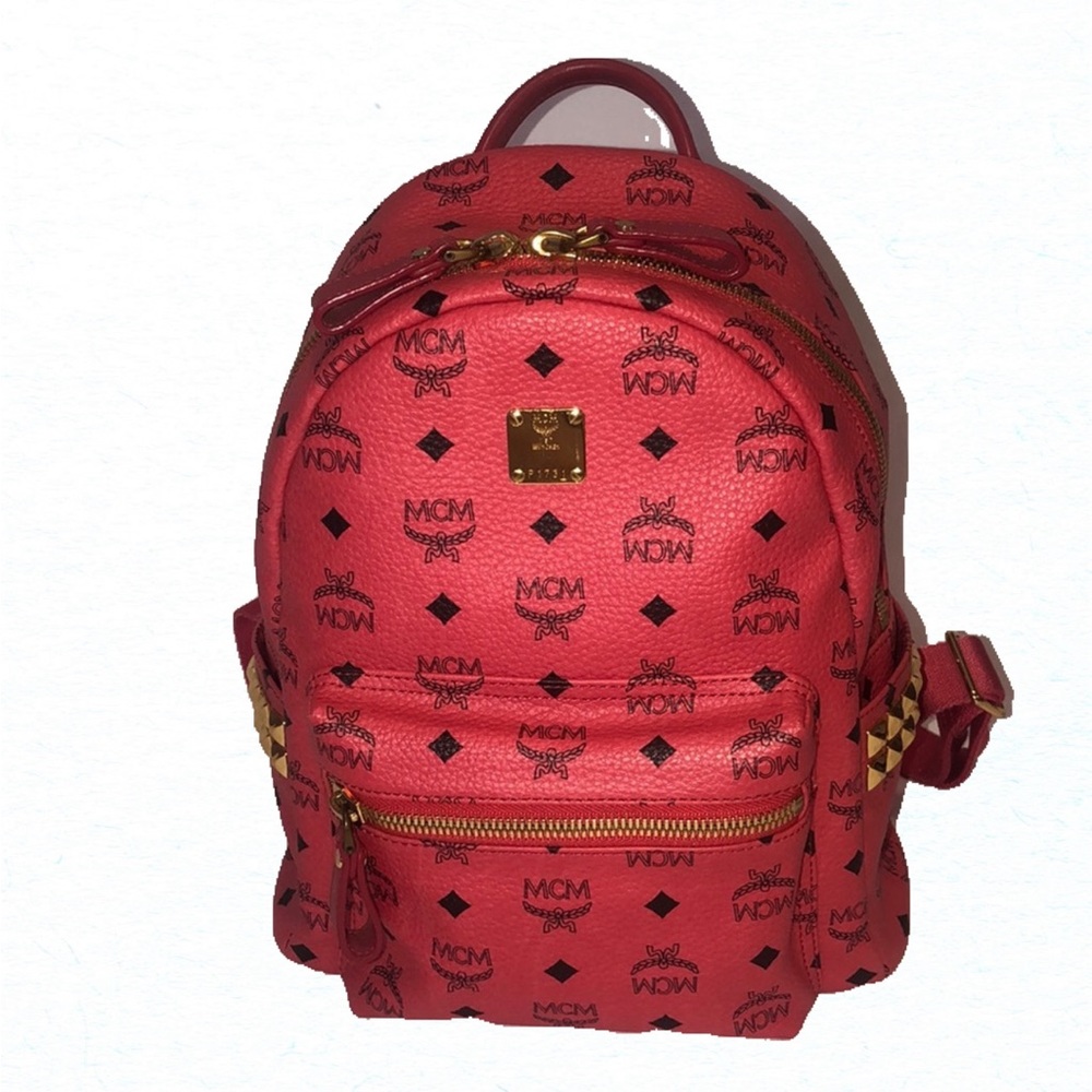 MCM Red Backpack with Gold Accents